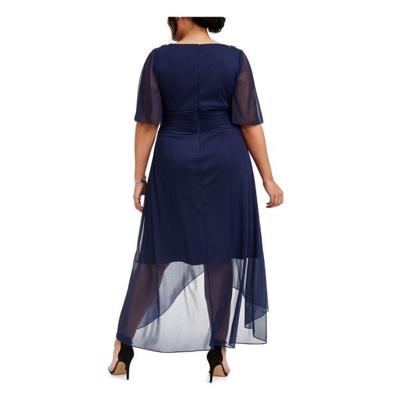 SLNY Womens Navy Short Sleeve Knee Length Evening Fit + Flare Dress Plus 20W - Picture 2 of 4